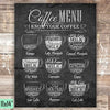 Coffee Menu Wall Decor - Unframed - 11x14 - Dream Big Printables