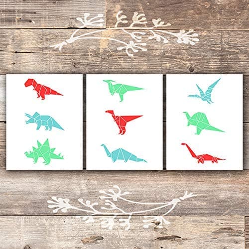 Dinosaur Origami Art Prints (Set of 3) - Unframed - 8x10s - Dream Big Printables