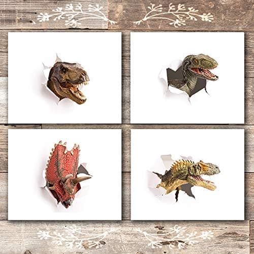 Dinosaur Wall Art Prints (Set of 4) - 8x10s | Includes a T-Rex and Velociraptor! - Dream Big Printables
