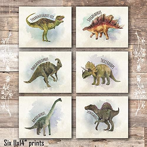 Dinosaur Wall Decor Art Prints (Set of 6) - Unframed - 11x14s - Dream Big Printables