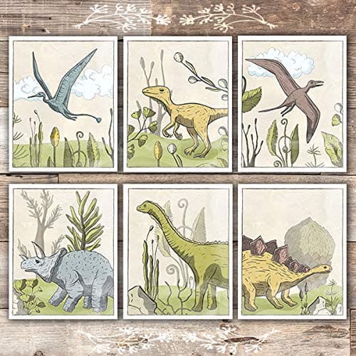 Dinosaurs In Prehistoric Landscapes Art Prints (Set of 6) - Unframed - 8x10s - Dream Big Printables