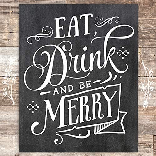 Eat Drink And Be Merry Christmas Chalkboard Art Print - Unframed - 8x10 - Dream Big Printables