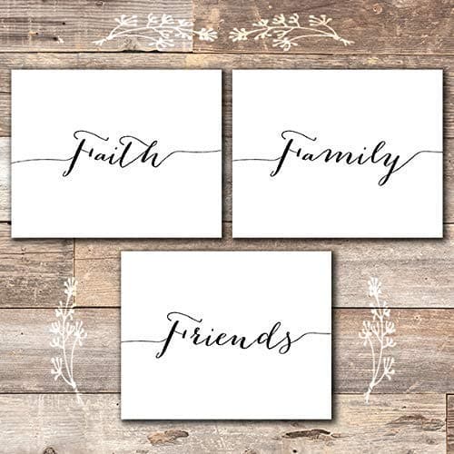 Faith Family Friends Wall Art Prints (Set of 3) - Unframed - 8x10 - Dream Big Printables