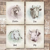 Farm Animal Portrait Art Prints (Set of 4) - Unframed - 8x10s (Chicken, Cow, Goat, Pig) - Dream Big Printables
