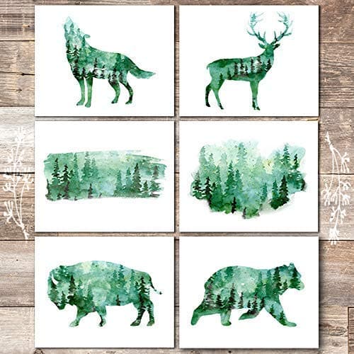 Forest Landscape Animal Silhouette Art Prints (Set of 6) - Unframed - 8x10s - Dream Big Printables