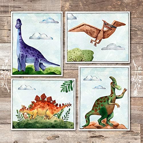 Friendly Dinosaur Art Prints (Set of 4) - Unframed - 8x10s - Dream Big Printables