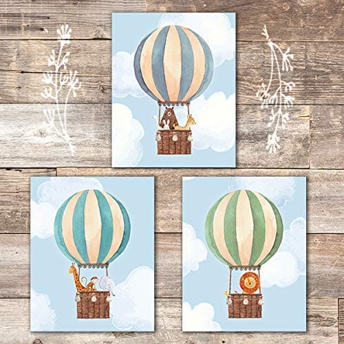 Hot Air Balloon Art Prints (Set of 3) - Unframed - 8x10s | Nursery Wall Decor - Dream Big Printables