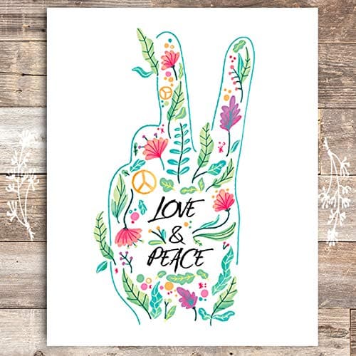 Love and Peace Floral Hand Art Print - Unframed - 8x10 - Dream Big Printables