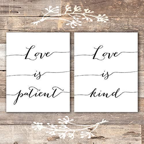 Love Is Patient, Love is Kind Calligraphy Art Prints (Set of 2) - Unframed - 8x10 - Dream Big Printables