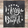 Merry and Bright Chalkboard Christmas Art Print - Unframed - 8x10 - Dream Big Printables