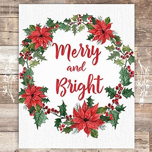 Merry and Bright Wreath Christmas Art Print - Unframed - 8x10 - Dream Big Printables