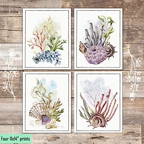 Ocean Coral Art Prints (Set of 4) - Unframed - 11x14s - Dream Big Printables
