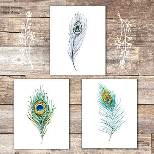 Peacock Feathers Wall Art Prints (Set of 3) - Unframed - 8x10s - Dream Big Printables