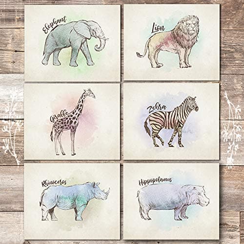 Safari Animals Wall Art Prints (Set of 6) - Unframed - 8x10s - Dream Big Printables
