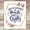 She Is Clothed In Strength And Dignity Floral Art Print - Unframed - 8x10 - Dream Big Printables