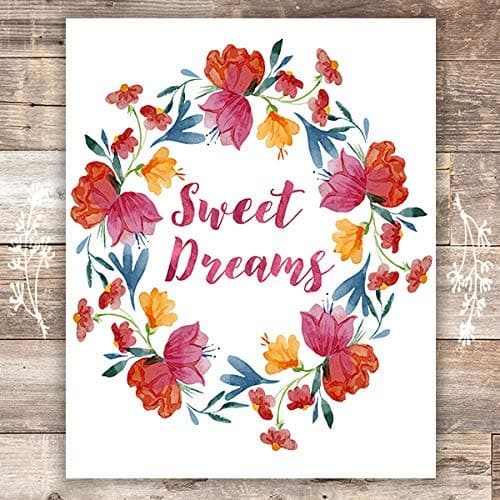 Sweet Dreams Floral Wreath Art Print - Unframed - 8x10 - Dream Big Printables