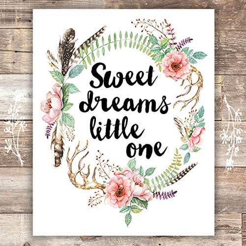 Sweet Dreams Little One Floral Wreath Art Print - Unframed - 8x10 | Nursery Decor - Dream Big Printables