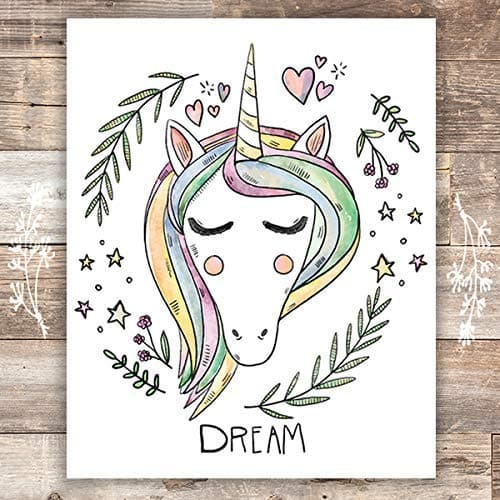 Unicorn Wall Art Print - Unframed - 8x10 - Dream Big Printables