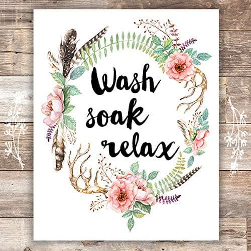 Wash Soak Relax Floral Wreath Art Print - Unframed - 8x10 | Bathroom Decor - Dream Big Printables