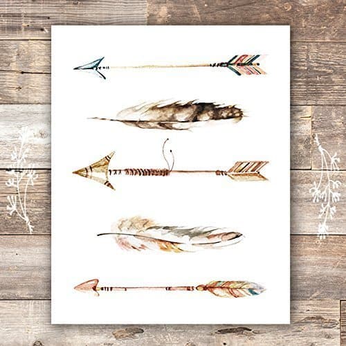 Watercolor Arrows and Feathers Art Print - Unframed - 8x10 - Dream Big Printables