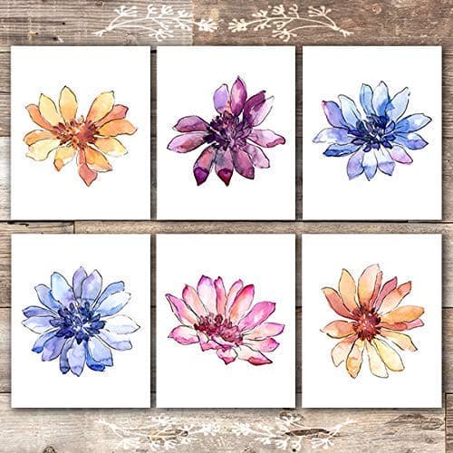 Watercolor Flower Sketches Art Prints (Set of 6) - Unframed - 8x10s - Dream Big Printables