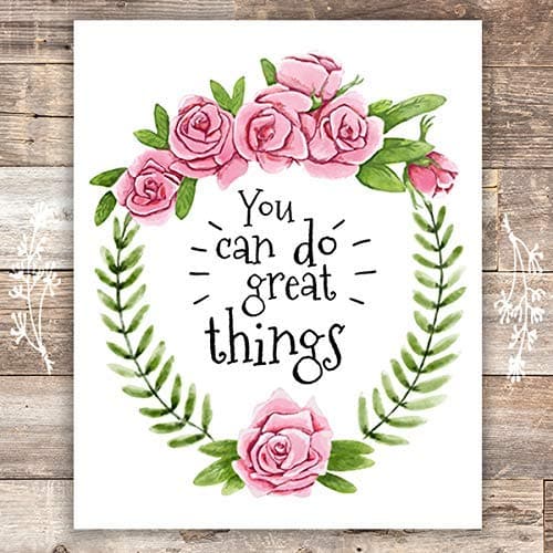 You Can Do Great Things Floral Wreath Art Print - Unframed - 8x10 - Dream Big Printables